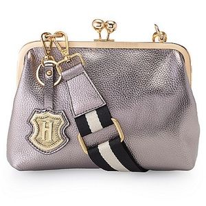 J. M. HULME | Lexi Framed Pebbled Metallic Leather Kiss Clasp Wallet/Crossbody